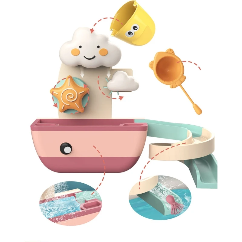 

D7WF Bathtub Toy Indoor Outdoor Water Play Toy Sandbox Swimming Pool Play Sets for Baby Bathing Accessories Waterfall Slide