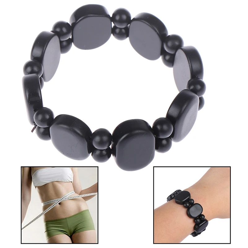 Women Men Square Shape Natural Black Jade Bian Massage Bracelet Health Care Benefits Tool Bianshi Beads Stone Bracelet Massage