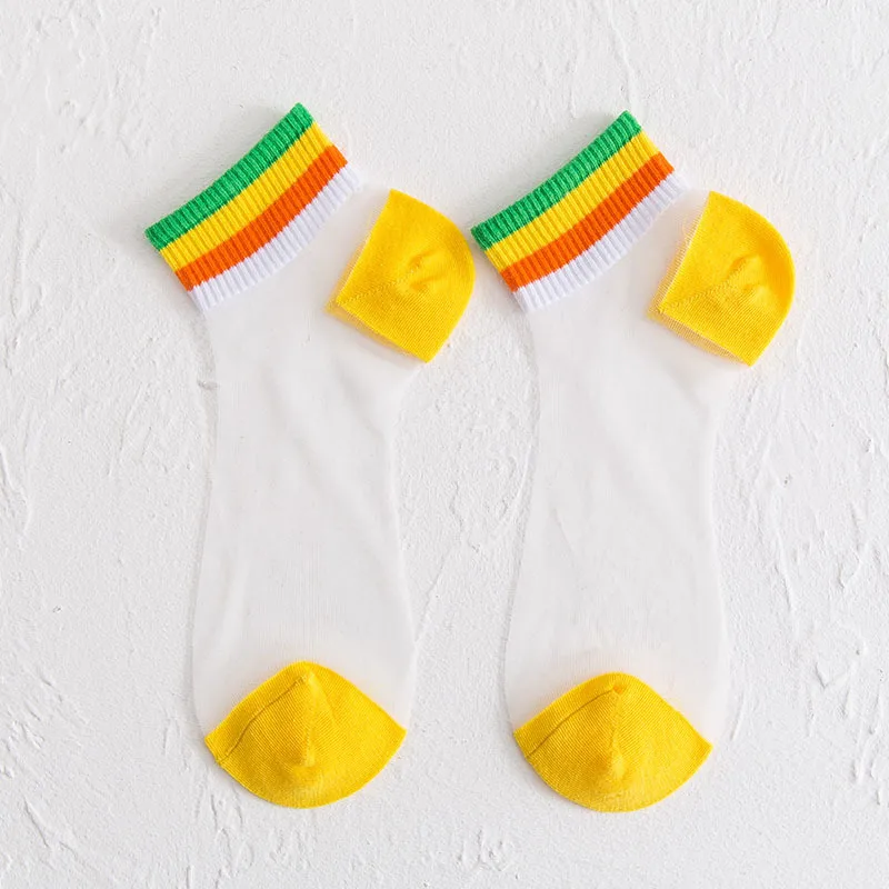 Модные прозрачные радужные короткие носки в стиле Ins женские летние тонкие до