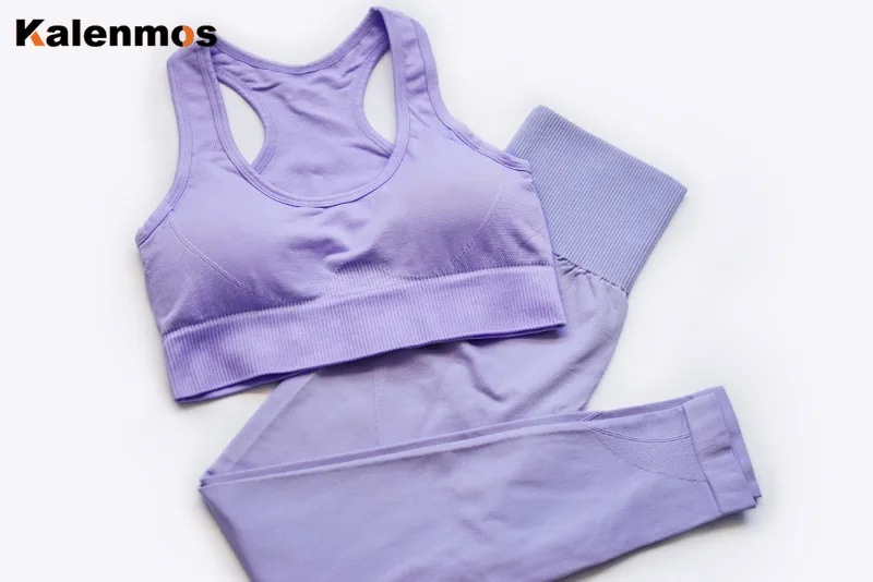 

2 Piece Set Seamless Set Sportswear Sports Bra+Leggings Fitness Pants Gym Running Suit Exercise KALENMOS Home Athletic Tracksuit