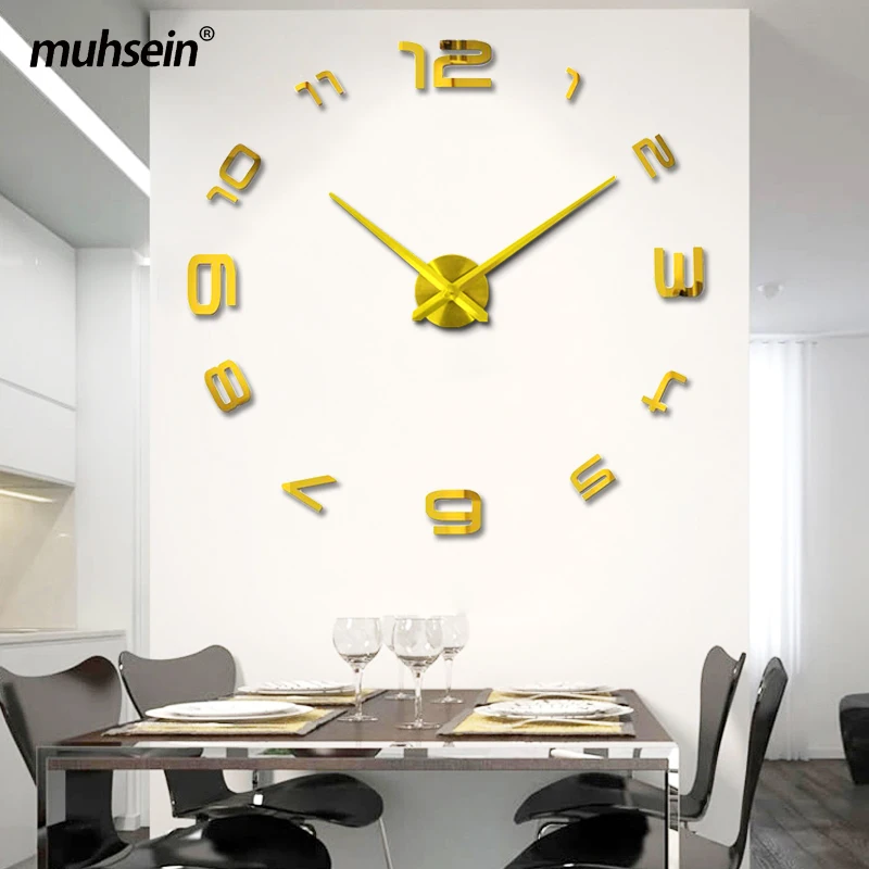 

Muhsein New Home Decor Wall Clock 3D Numerals Wall Sticker Clock Large Acrylic Mirror DIY Clock Mute Quartz Watch Free Shipping