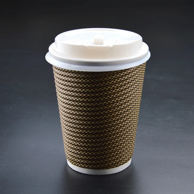 

50pcs High quality disposable paper cup with lid thick hot drink cup double-layer coffee cup creative corrugated milk tea cups