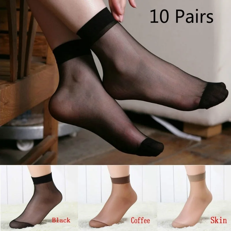 

10 Pairs Sexy Ultra-thin Elastic Silky Short Silk Stockings Women Girls Ankle Socks Summer Transparent Crystal Invisible Socks
