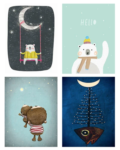 

Cartoon Poster Wall Art Canvas Painting Dream Big Under the Moon Wall Pictures for Baby Nursery Bedroom Kids Room Decor No Frame