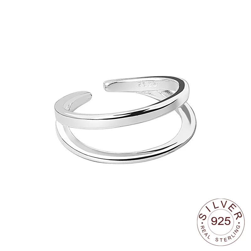 

Мужские и женские кольца из серебра 925 пробы с двойными линиями, свадебные модные ювелирные изделия, большие Регулируемые Антикварные откры...