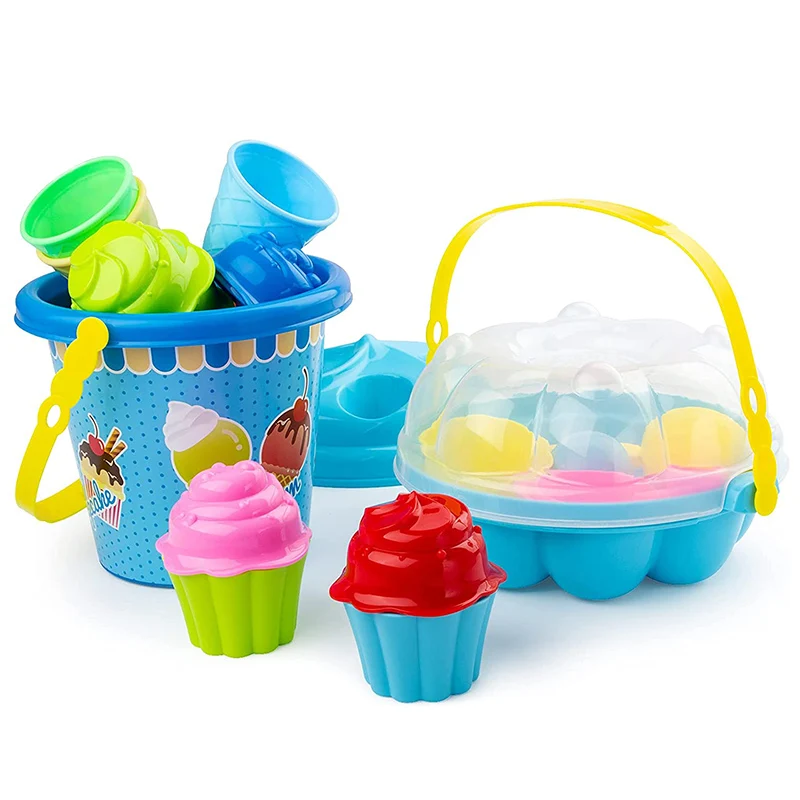 

18Pcs Beach Toys Sand Toys Set for Kids and Toddlers Ice Creams Cupcakes Cakes Scoops Mold Set with Bucket