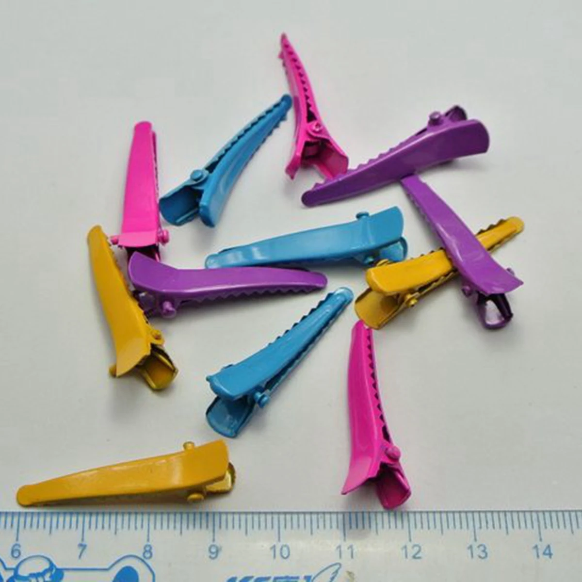 

50 Mixed Color Prong Alligator Hair Clips 34mm with Teeth Bows Kid Crafts
