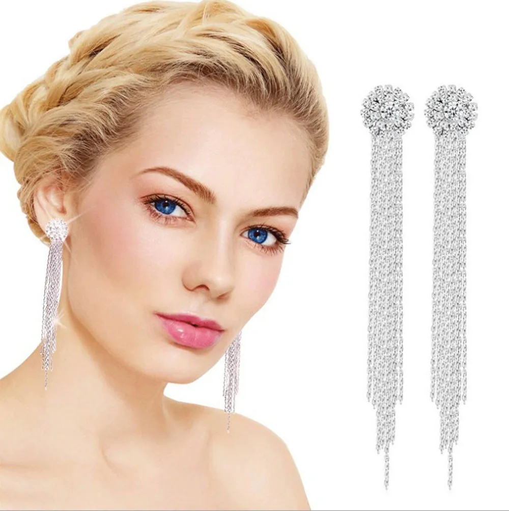 Diamond Earrings Long Exaggerated Temperament Round Tassel Earring Silver Fashion Jewelry Fanshion Elegant Stud Eearring 19Oct30 | Украшения