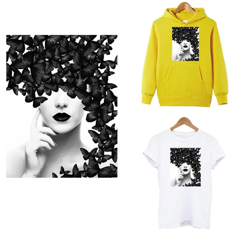 Модные женские термонаклейки для одежды нашивка с черной бабочкой наклейка на