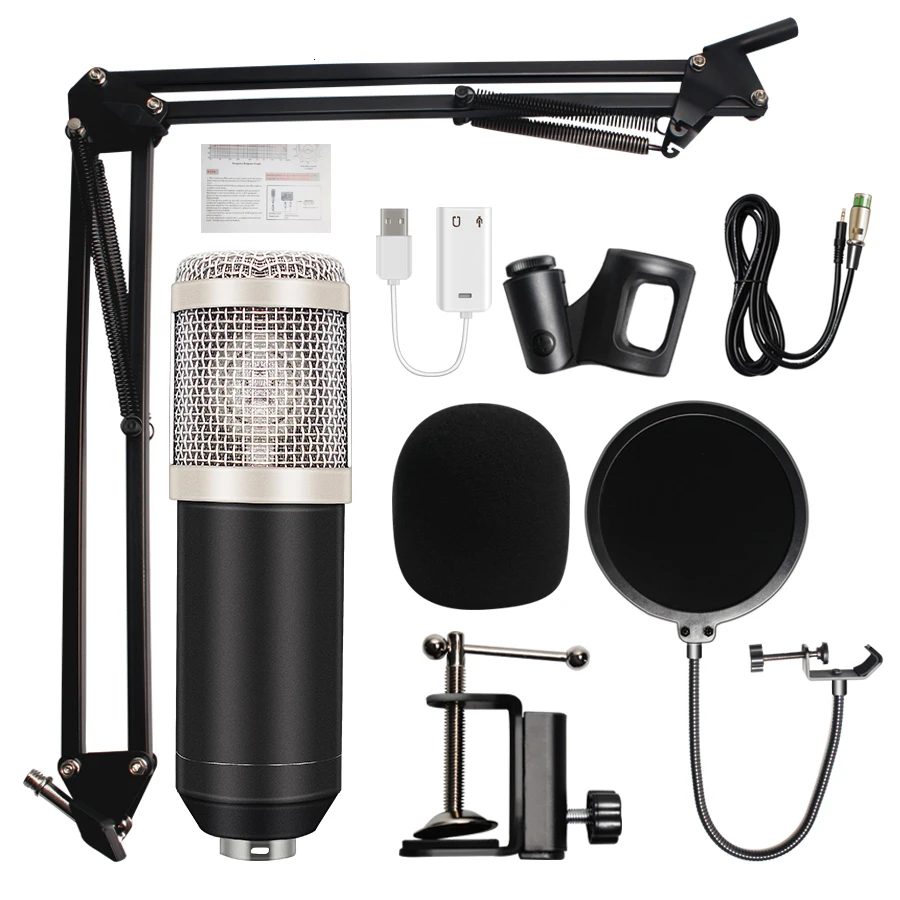 

Professional Condenser Audio 3.5mm Wired BM800 Studio Microphone Vocal Recording KTV Karaoke Microphone Mic W/Stand For Computer