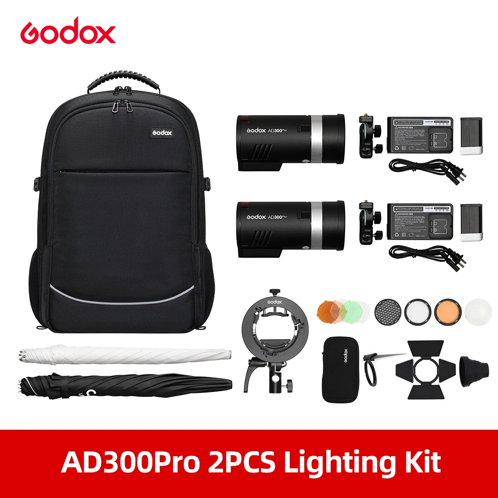 Godo x 2 шт. AD300Pro AD300 PRO 300 Вт дома и на открытом воздухе вспышка вспышки с рюкзак +
