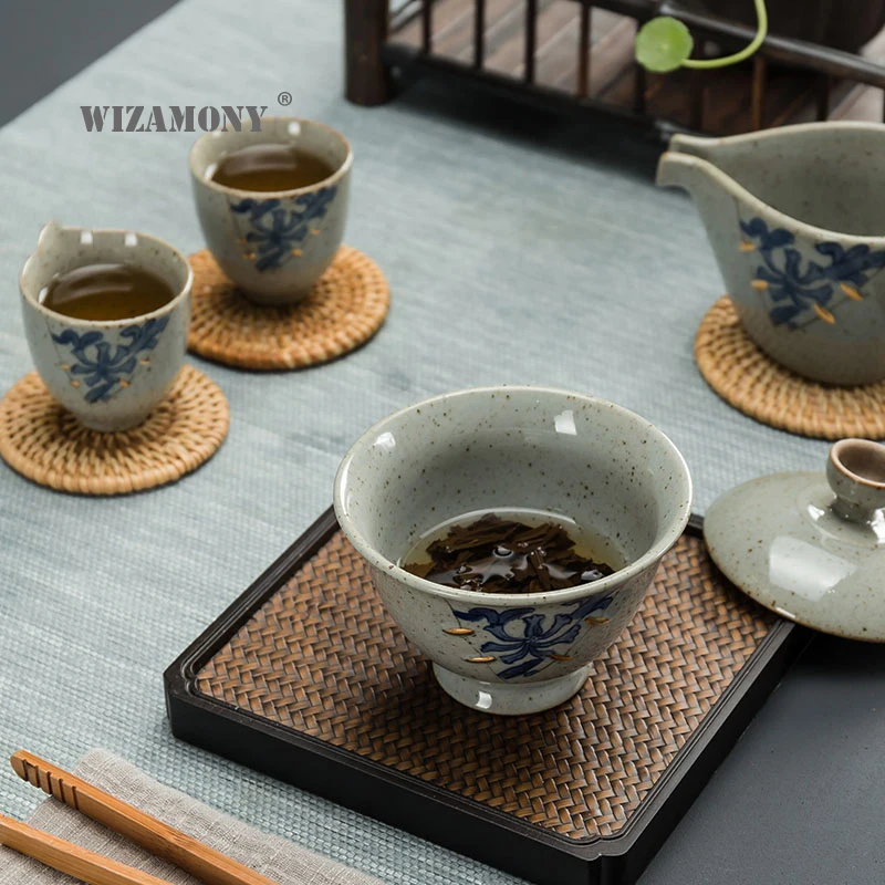 1 шт. WIZAMONY 160 мл сине белый Gaiwan китайский старинный глазурь Цзиндэчжэнь Чайный