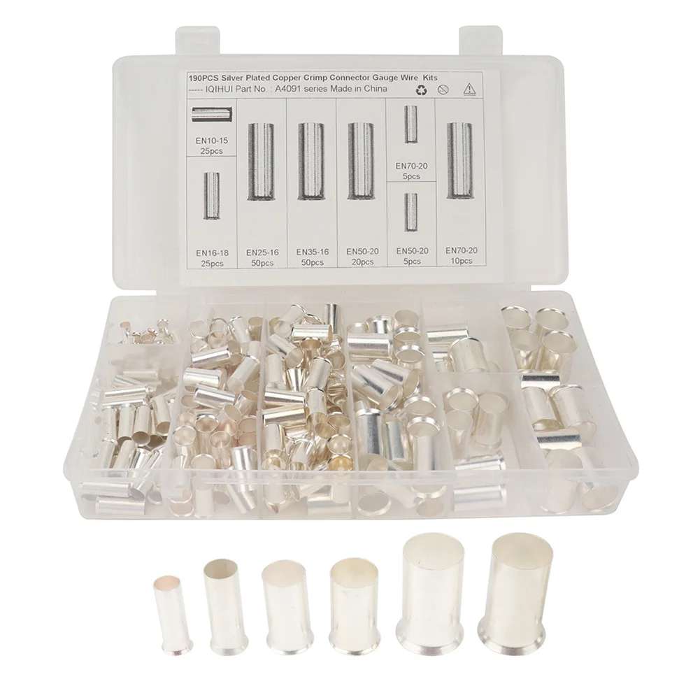 

190pcs Copper Crimp Connector Non Insulated Ferrules Pin Cord End Terminal Assortment Kit for Mechanical Equipment