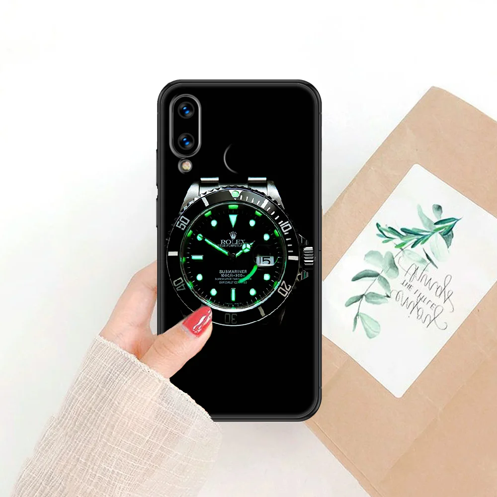 

Famous Rolexs Phone case For Huawei Honor 6 7 8 9 10 10i 20 A C X Lite Pro Play black painting back 3D Etui luxury waterproof