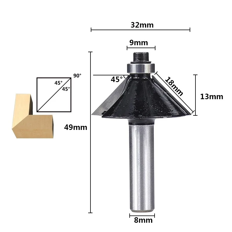 

Chamfer Router Bit 8mm Shank Chamfer/Bevel Milling Cutter 45Degree Edge Router Bit For Woodworking Cutting Carbide Wood End Mill