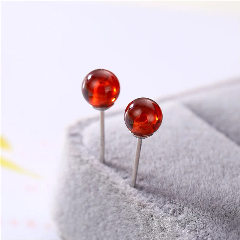 Женские Простые бусины-гранат элегантные серьги-гвоздики из стерлингового