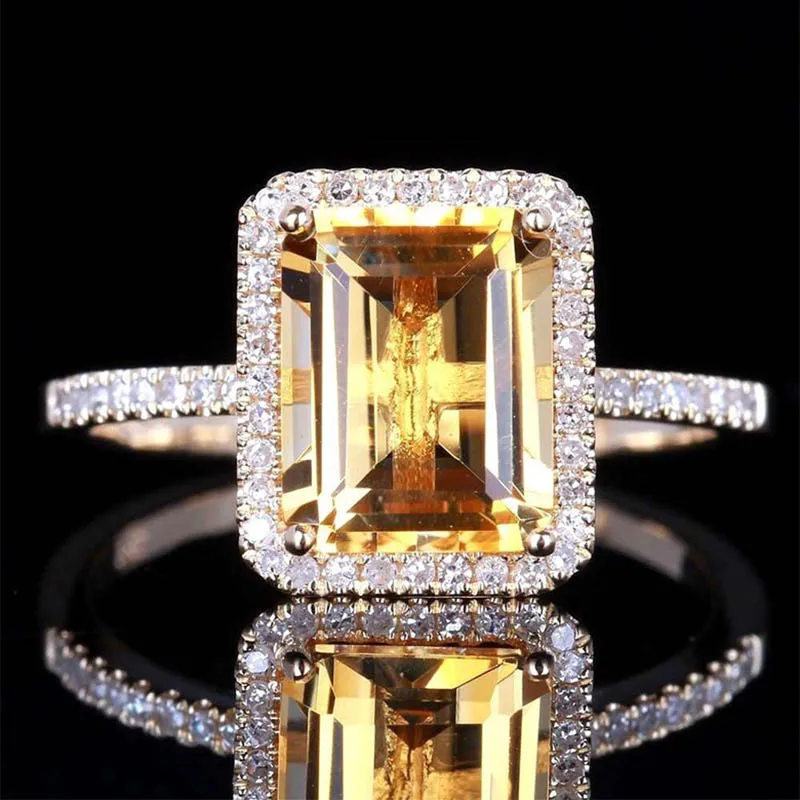 Cellacity Luxury Silver 925 Jewelry with Square Citrine gemstone zircon Rings for Women Female Anniversary party gift wholesale - Цвет камня: Цвет: желтый
