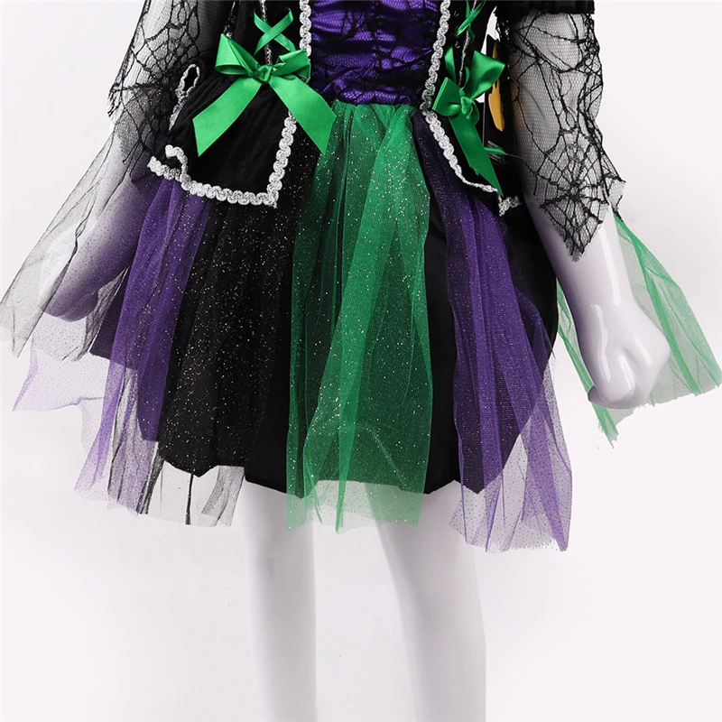 Новые детские модели Маскарадного костюма комплект фиолетовой ведьмы для