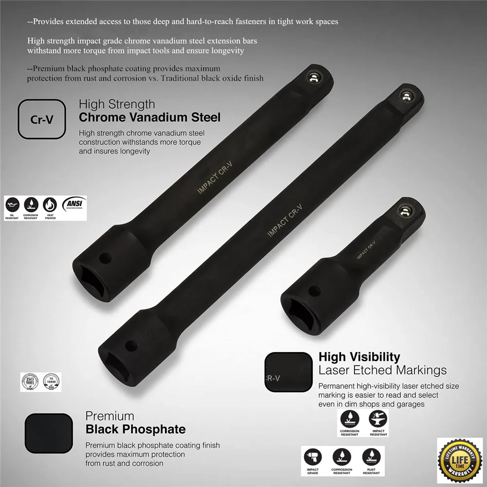 3/4 '''drive Impact Extension bar Set CR V сталь 10 ”13'' ручные разъемы для инструментов