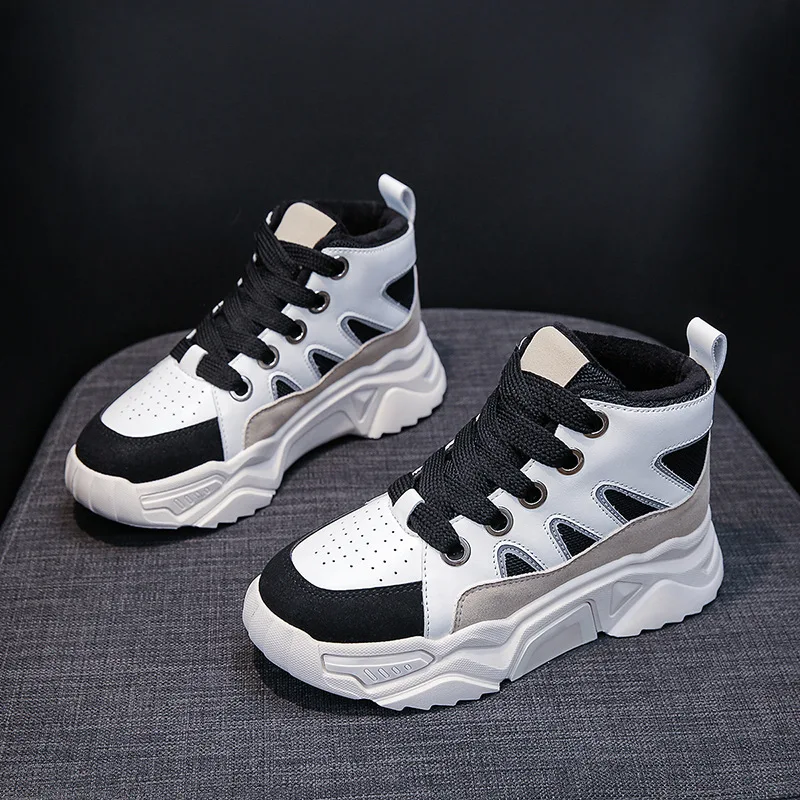 

Женские кроссовки на платформе, теплые плюшевые кроссовки на массивной вулканизированной подошве, повседневная спортивная обувь для бега, ...