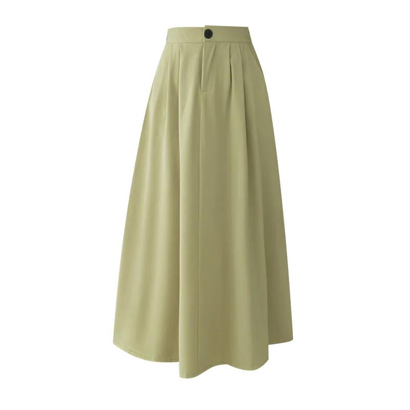 

Elegant High Waist A-line Skirt Women 2021 Spring Summer New Elastic Waist Long Pleated Skirt Women
