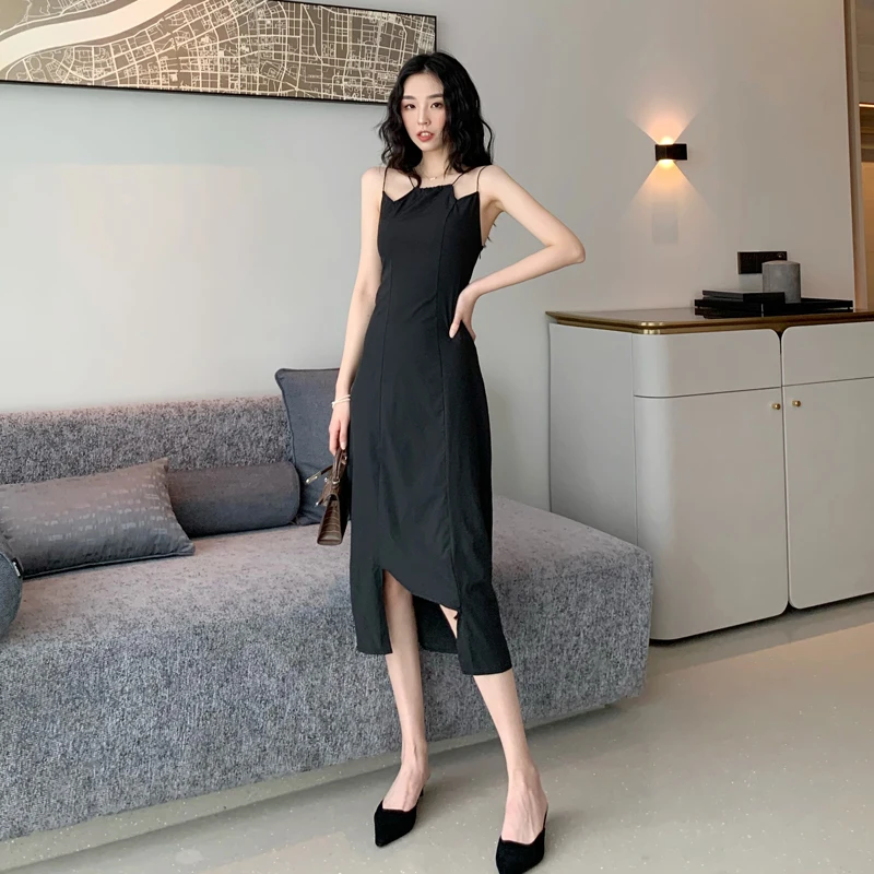 Женский летний сарафан сексуальное асимметричное платье миди без рукавов на