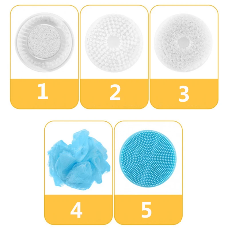 

5 brush heads Electric Home Cleaning Bath Massage Shower Brush Clean System Bath Brush Scrub Skin Massage Health Care Tool