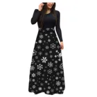 Женское рождественское платье с длинным рукавом и круглым вырезом, Черное Платье макси с принтом снежинок 1920-х годов, элегантные платья для женщин