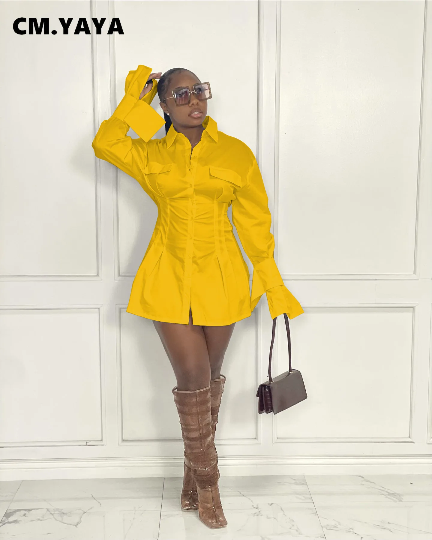 Женская осенне-зимняя блузка CM.YAYA элегантное однотонное классическое