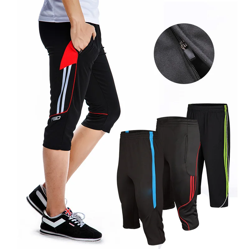 

New designs size L-4XL men's soccer training pants jogging running 3/4 trousers with zipper pocket