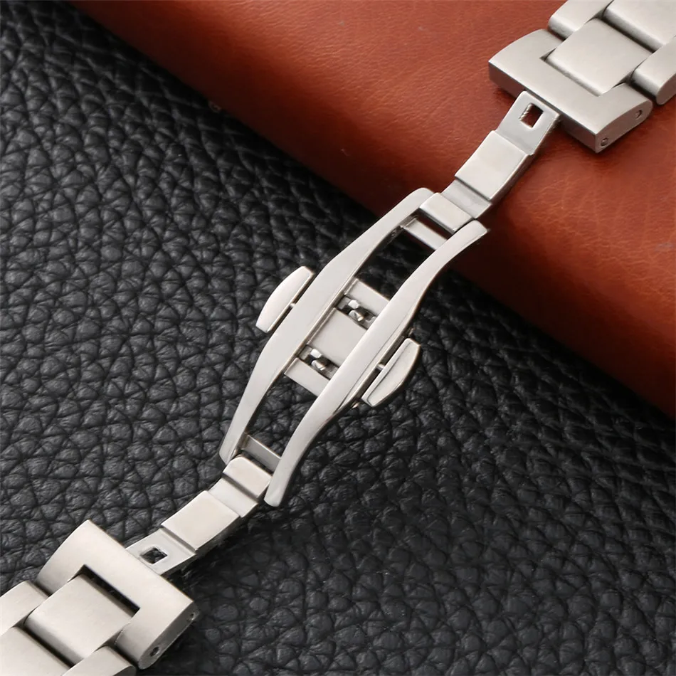 

18/20/22 mm Silver Solid Stainless Steel Butterfly Buckle Watch Bands with 2 Pair Spring Bars