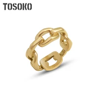tosoko stainless steel jewelry small square ring female personality chain ring square overlapping food ring bsa237