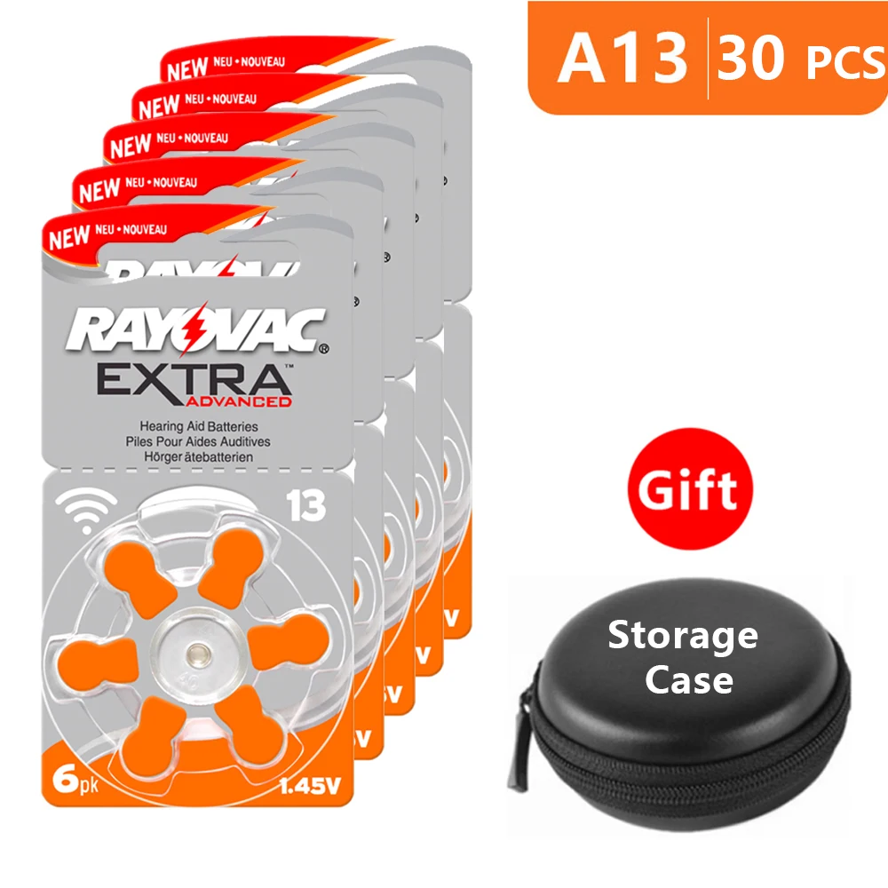 Hearing Aid Batteries Size 13 za Rayovac Extra Advanced,Pack of 30,Orange Tab PR48 1.45V Type A13 AU-6nhs Zinc Air Battery