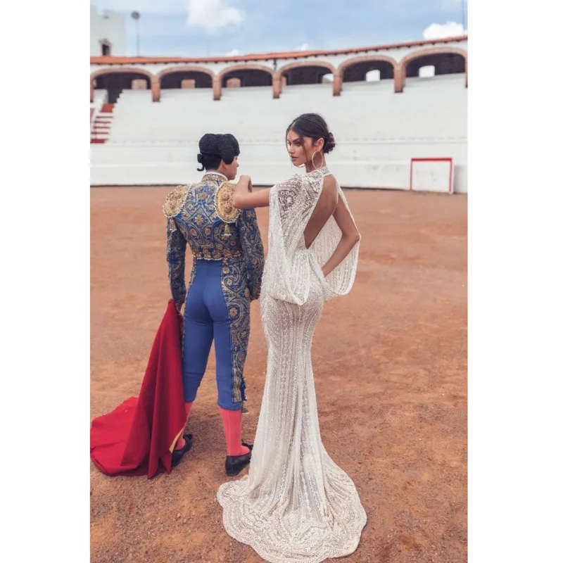 

New Autumn And Winter Dress Sexy Open Back Lace Dress V-neck Fashionable And Elegant Wedding Dress