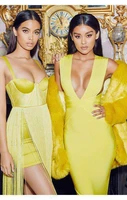 yellow tassel party dress spaghetti strap strapless straight sweetheart long formal women wear luxury vestidos 2021 streetwear