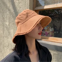 bucket hat women 2021ins retro raw edge bucket hat female four seasons japanese wild literary sun hat sunscreen solid bucket hat