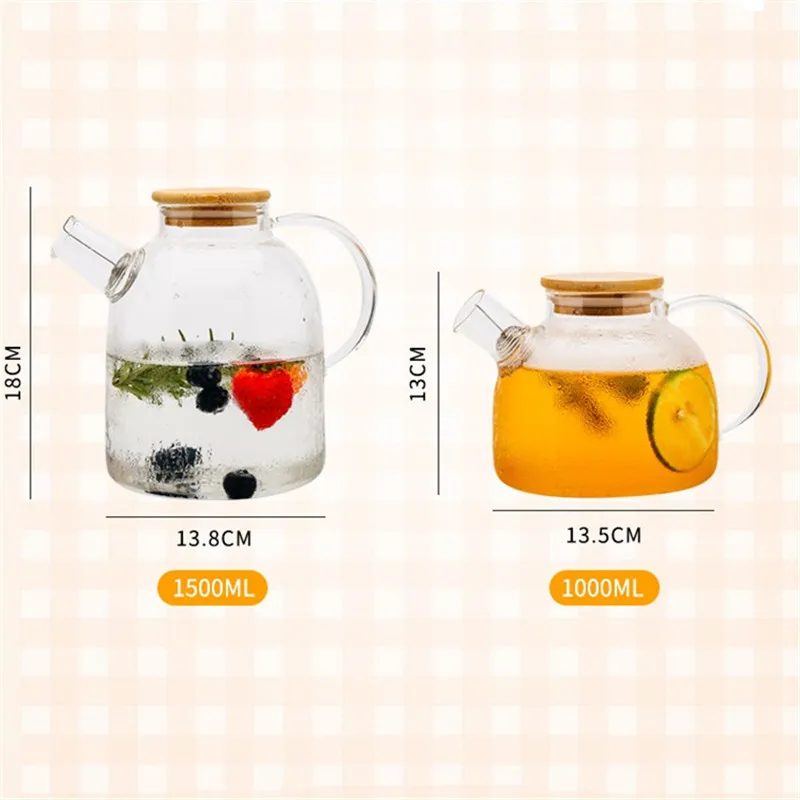 

Transparent Glass Teapot Large Capacity Heat-resistant Filter Cold Kettle Office Teapot Juice Drink Container Home Kitchen Tool