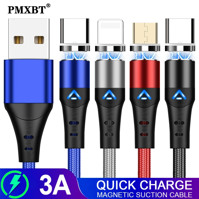

Magnetic Micro USB Type C Cable 3A Fast Charging For iPhone 12 Pro Max Xiaomi 11 Huawei Mobile Phone Charger Cable LED Data Cord