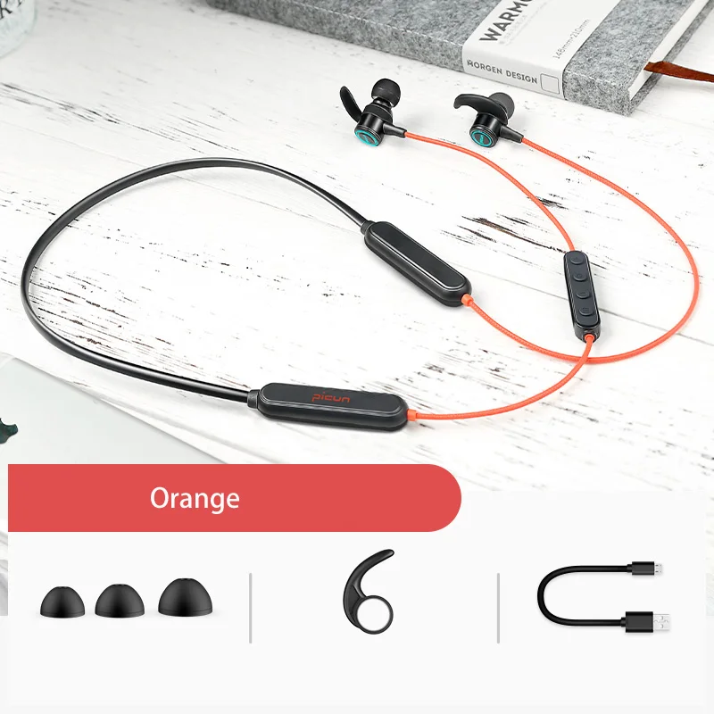 Новейшая Спортивная bluetooth-гарнитура Picun 5,0, беспроводные стерео музыкальные наушники с микрофоном для iphone 6s 7 Xiaomi huawei samsung - Цвет: orange
