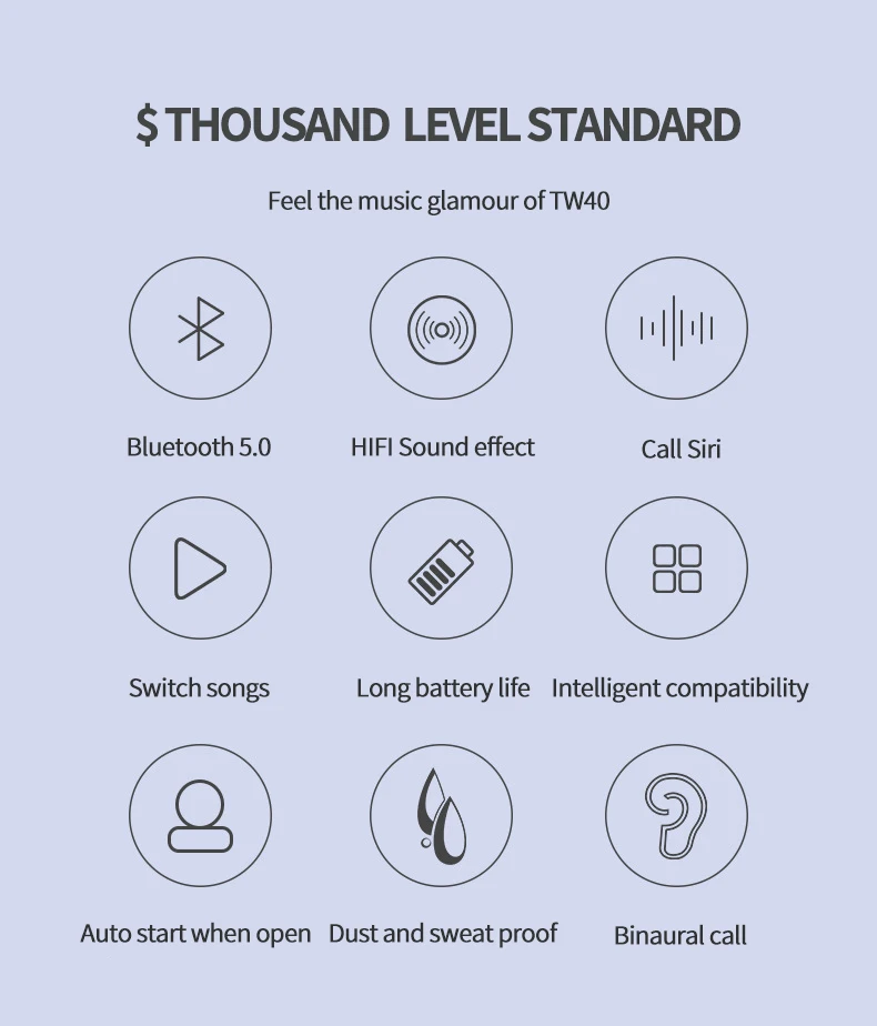 Сенсорное управление TW40 bluetooth гарнитура 5,0 мини-микрофон с дисплеем питания зарядная коробка Беспроводная 3D стерео гарнитура воспроизведения