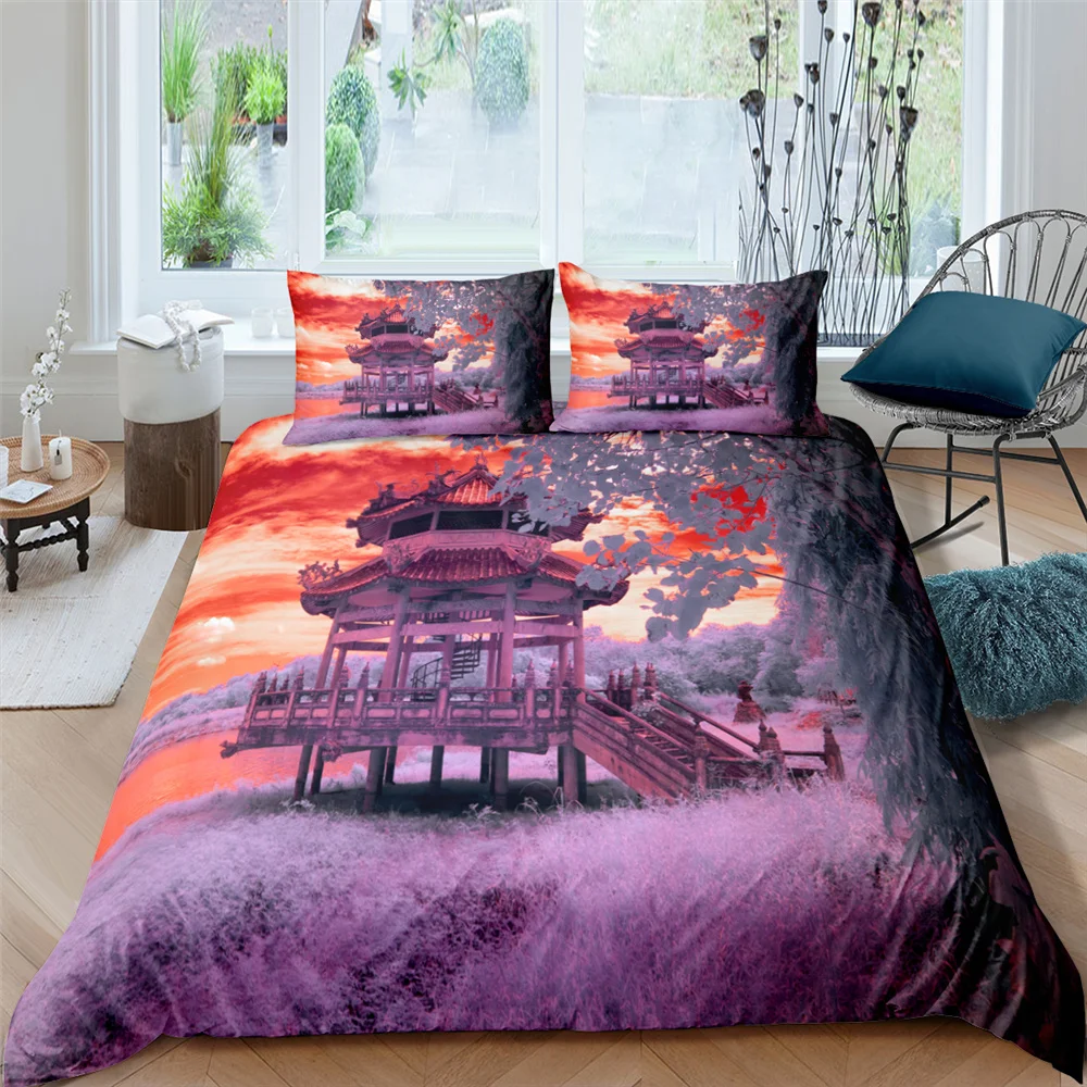 

New 3D Scenery Bedding Set Retro Leaves Full Single Double Size Lightweight Microfiber Duvet Cover with Pillowcase 2/3Pcs