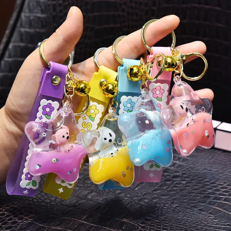 

Creative Moving Liquid Quicksand Keychain Five-pointed Star Dog Floating Keyring For Women Charm Bag Pendant Kids Gift
