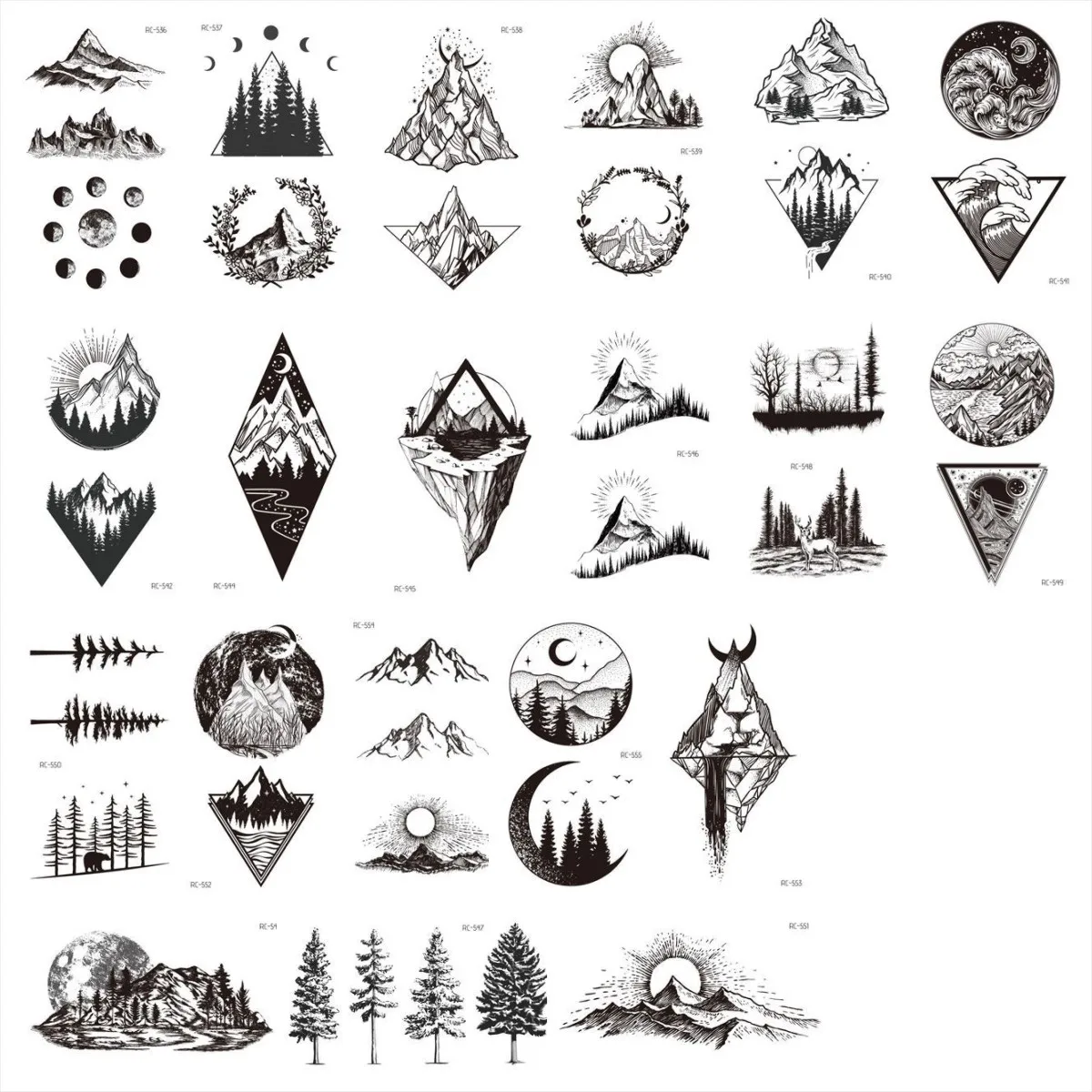 Водостойкие Временные татуировки-наклейки луна холм лес звезды черные маленькие