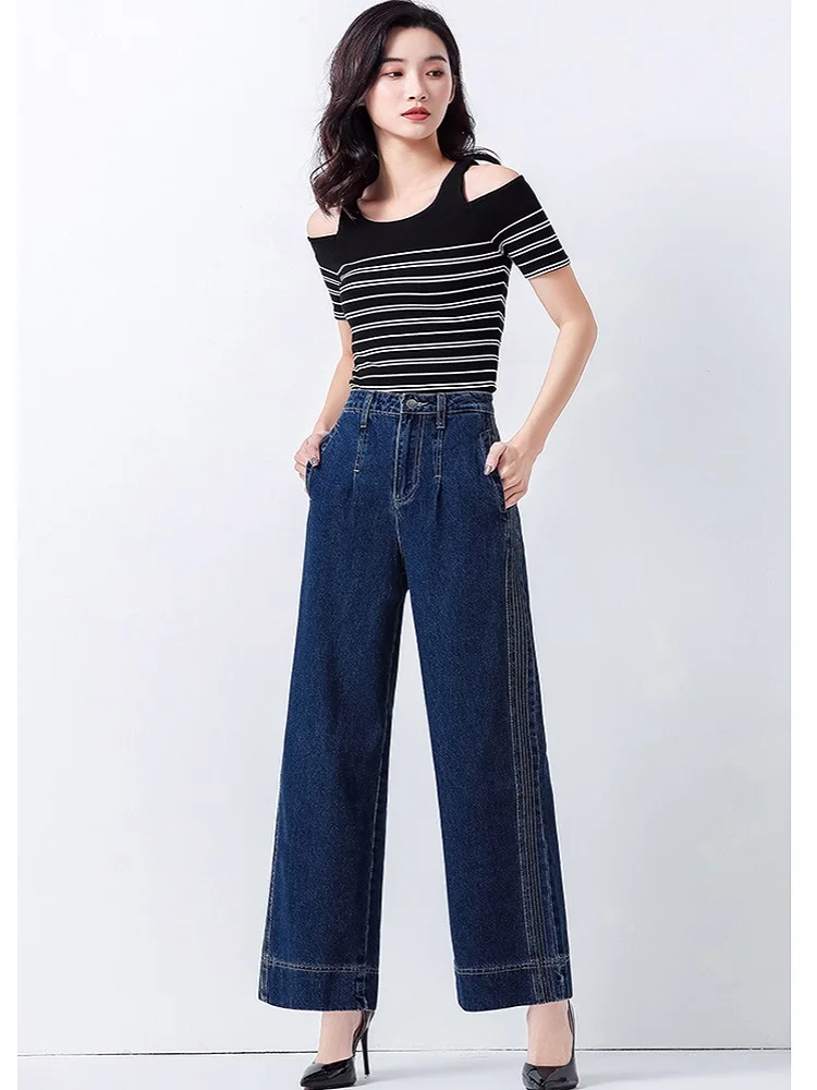 

Women Denim Jeans Pants Elegant OL Wide Leg Trousers Europe Women's Work wear Good Quality