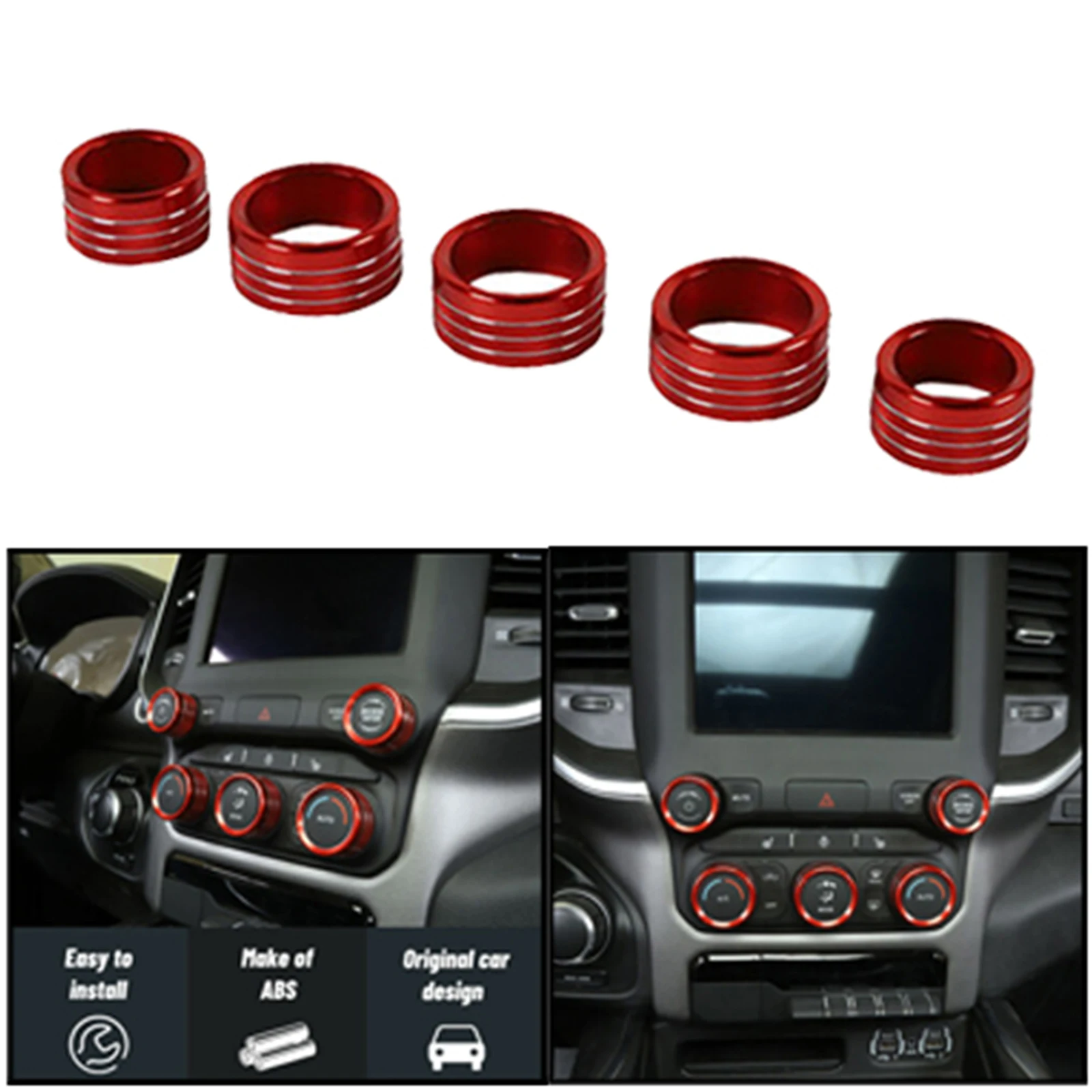 

5x Center Console AC Radio Switch Knob Cover Trim For RAM 1500 2018+