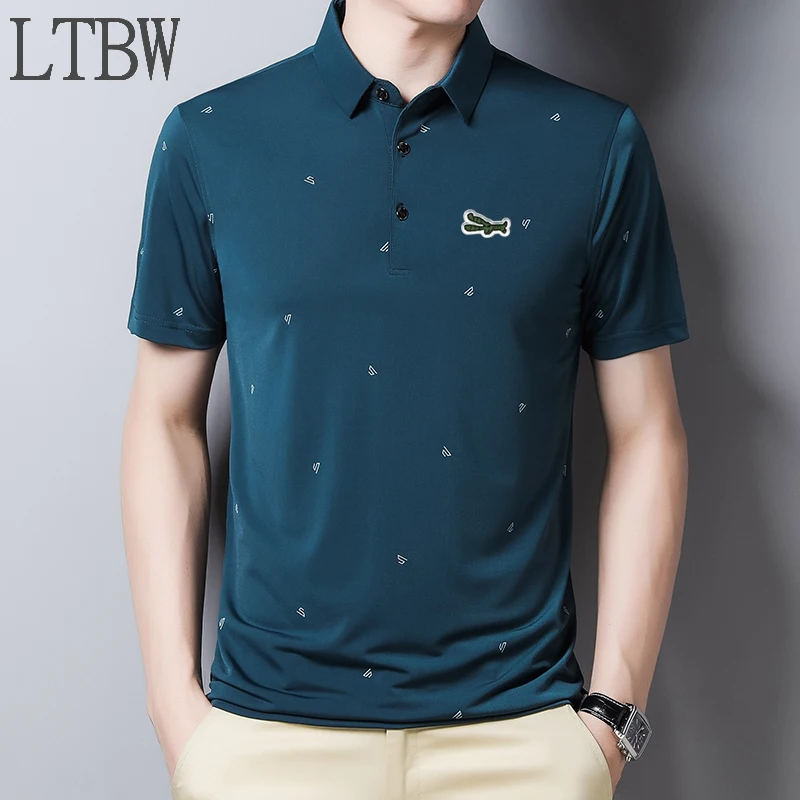 

LTBW New Fashion Polo Shirt Men Cotton Lapel Puppy Embroidered T-shirt Formal Wear Office Casual Business Short Sleeve