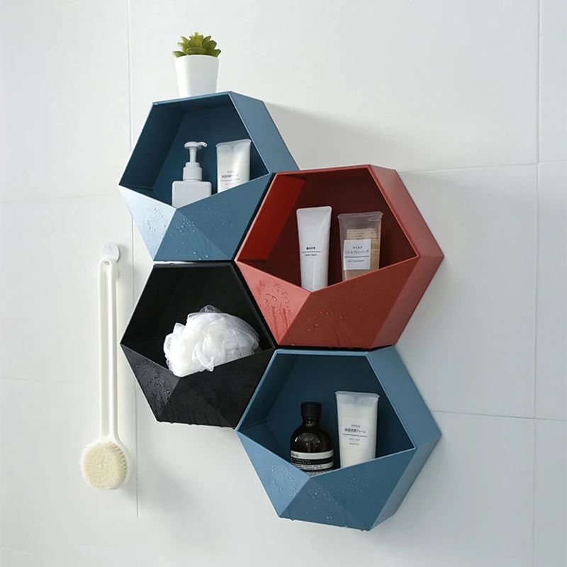 

Nordic Living Room wall-mounted Geometric Punch-free Wall Decoration Bathroom Shelf Living Room Decoration Hexagon Storage Rack