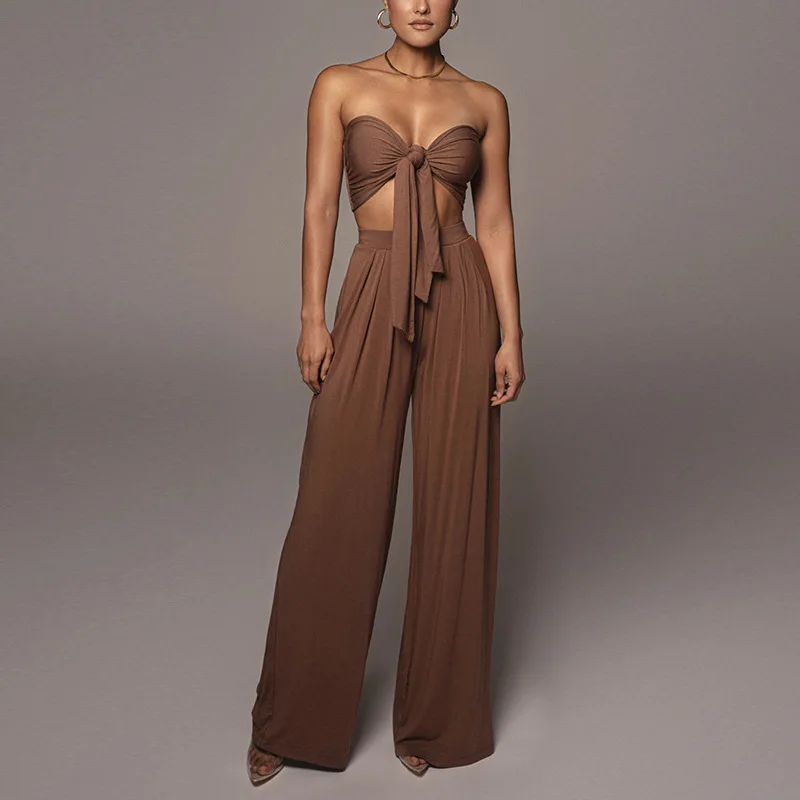

Women's Sexy Mutiple Color Off Shoulder Jumpsuit Casual Elegant Breast Wrap High Waist Summer Ware Set for 2021