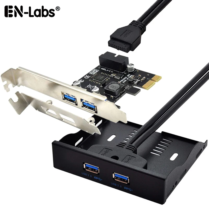 4 Port USB 3.0 Expansion Card w/ 3.5" Front Panel, PCIe Express to 2 USB3 & Internal 20Pin to 2 USB Type-A Female Splitter Cable