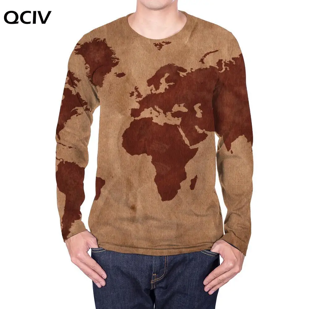 

QCIV брендовая карта мира стандартная коричневая аниме одежда Женская Ретро забавная футболка мужская одежда новая японская
